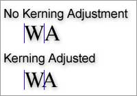 Comparison of kerning adjustments on letter pairs
